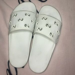 White Gucci slides